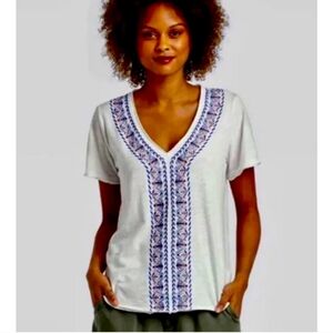 KNOX ROSE white Embroidered boho blouse size L